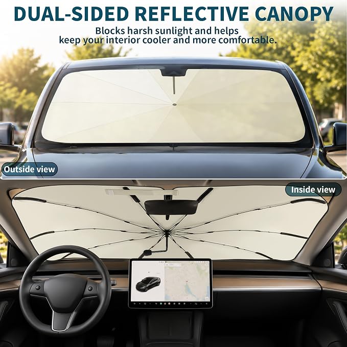 Windshield Sun Shade Umbrella,UPF 50+ Foldable Car Umbrella Sunshade Cover | 57"x33" UV Heat Insulation Car Front Window Sun Shade,5-Layer UV Block Coating,for Sedan,SUV,Pickup,Trucks,Keep Vehicle Cool - Image 9