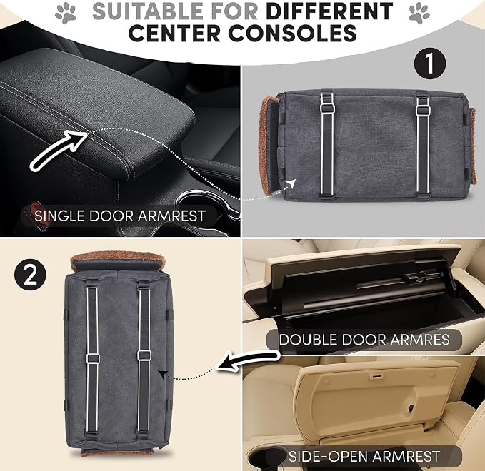 BurgeonNest Center Console Dog Car Seat for Small Pets to 11lbs, Brown | Anti-collapse armrest Console seat with washable fluffy cushion, pillow & tether for stable, cozy pet travel trips. - Image 8