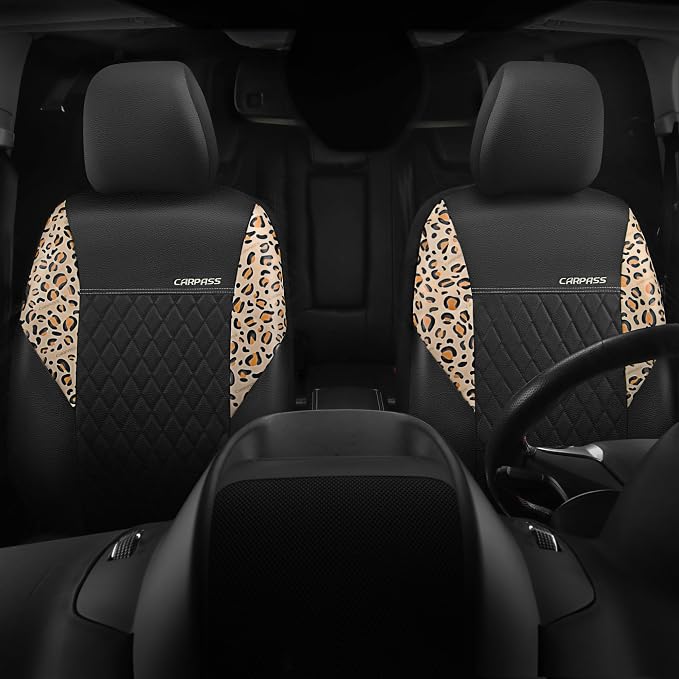 CAR PASS Leather Leopard Two Front Seat Cover Only, Universal Quilting Waterproof Deluxe PU Premium Vinyl Luxury Car Seat Cover Airbag Compatible for Most Sedan,SUV,Truck(Two Front, Brown Leopard) - Image 6
