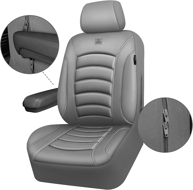 CAR PASS 3D Foam PU Leather Car Seat Covers, Universal Seat Covers Front 2 for Trucks SUV Sedan Automotive Seat Covers Armrest Airbag Compatible Waterproof Comfortable Faux Nappa Leather All Gray - Image 9
