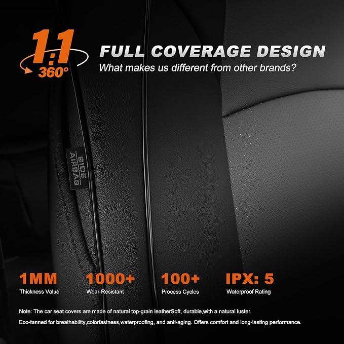 Custom Fit Seat Covers for Honda Accord 2018-2022 | EX-L,Touring,Sport,EX,Hybrid-Faux Leather Waterproof Airbag Compatible Accord Seat Covers Full Set Black&Gray(Not for LX) - Image 9