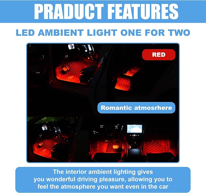 Car LED Strip Light, 24 LED 12V USB Port, Red | RGB Neon Auto Interior Atmosphere Lights, Under Dash Ambient Night Light, Universal Decorative Lamp Accessory for Car Truck - Image 6