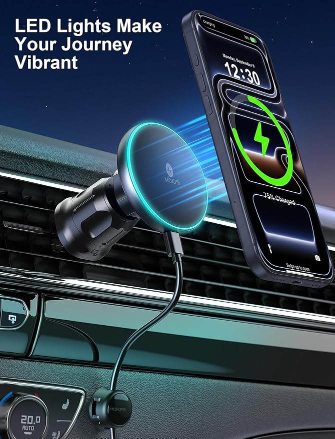 for iPhone Magsafe Car Mount Charger Vent-LED Wireless Car Charger | Magnetic Car Phone Holder HandsFree Car Mount Fast Car Charger for iPhone 17/16/15/14/13/12 Series - Image 7