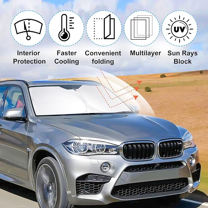 Front Windshield Sun Shade Foldable Car Front Window Sun Shade Windshield Shade Custom Fit for 2014-2018 BMW X5 Block UV Rays Heat Keep Car Cooler - Image 7