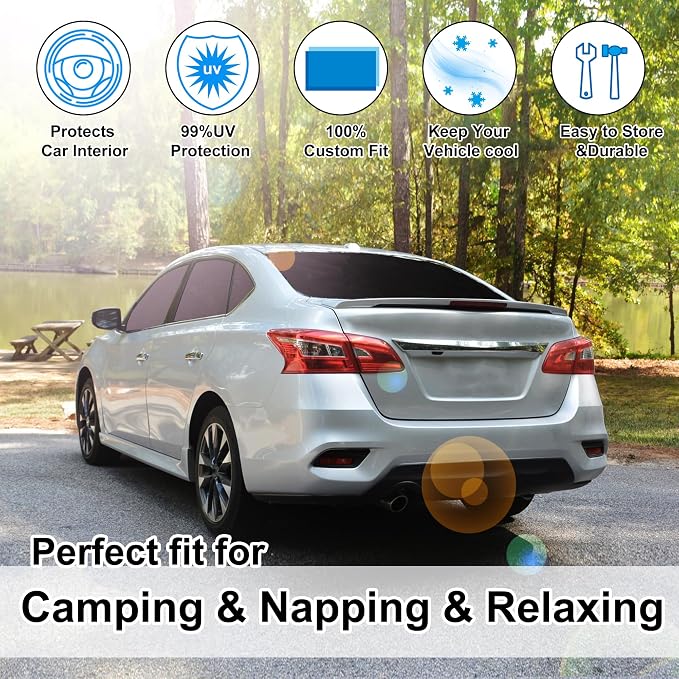 TINGLU Window Shades for Nissan Sentra 2014 2015 2016 2017 2018 2019 Accessories Car Side Full Windows Rear Triangular Windshield Sun Shade Sun UV Rays Privacy Protection for Camping Napping 8PCS - Image 6