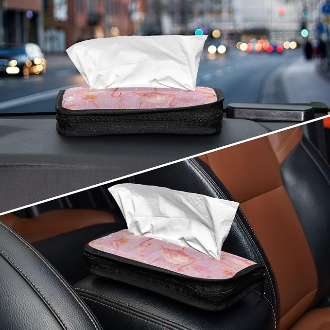 Car Tissue Holder Car Napkin Holder Car Tissue Box Dispenser Storage Case Sun Visor Mask Holder with Adjustable Straps Reusable Refillable Pink Gradient Flamingo and Petals - Image 8