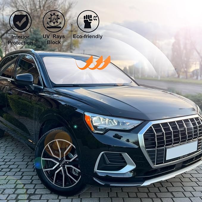 Windshield Sun Shade for 2018-2024 2025 2026 Audi Q5 Accessories | Full covered, Foldable & Durable, Block UV Rays, Reduce Heat, Easy to install, Keep Car Cooler - Image 6