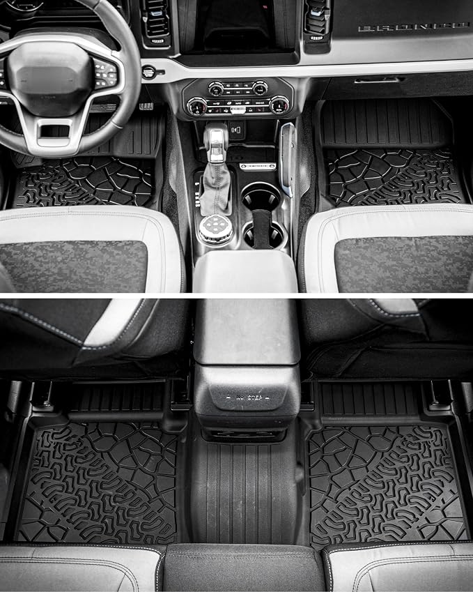 3W Floor Mats & Cargo Liner for 2021-2026 Ford Bronco 2 Door | (Not for Bronco Sport & Rubberized Floor)All Weather TPE Car Accessories Custom Fit Floor Liner and Full Set Car Mats - Image 9