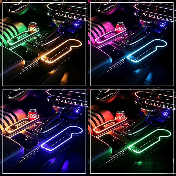 7 Color Led Car Seat Gap Filler Organizer Car Seat Pocket Gap Filler with USB+C Fast Charger,Car Gap Organizer Storage 2023 Console Side Seat Gap Filler fit for Passenger Side(Black-passenger side) | USB & Type C Fast Charging,Console Side Organizer Cu... - Image 8