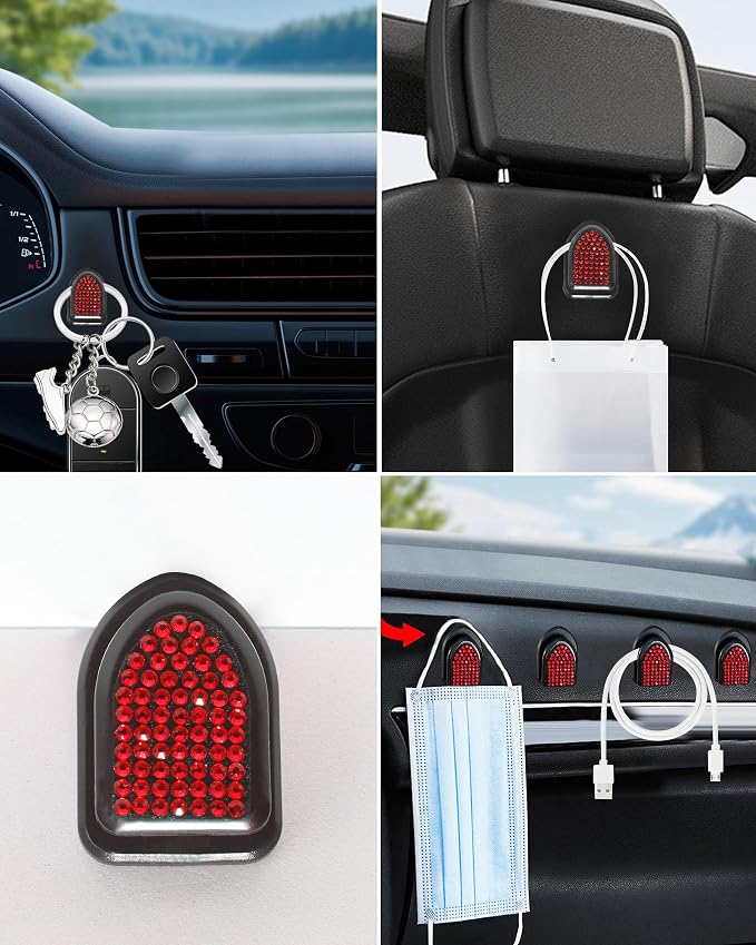 Bling Car Sun Visor Tissue Box Holder, PU Leather Car Napkin Holder, Red | Car Tissue Holder, PU Leather, with Crystal Rhinestones, Backseat Napkin Case, auto interior Accessories, for Women - Image 8
