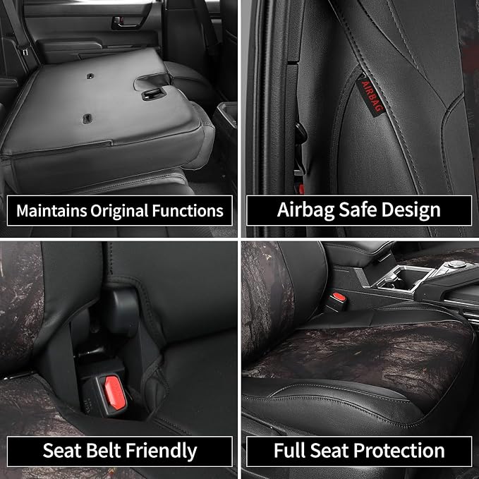 EKR Tacoma Seat Covers Custom Fit for Toyota Tacoma (Only for Hybrid) 2024 2025 2026 Double cab TRD Sport/TRD Off-Road/Limited/Trailhunter-Truck Seat Cover Full Set,Faux Leather(Black/Woodland Camo) - Image 7