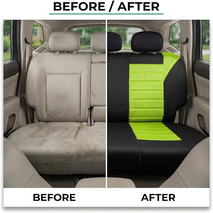 FH Group Automotive Car Seat Covers Rear Set Premium 3D Air Mesh Seat Covers, Airbag Compatible and Split Bench Cover Universal Fit Interior Accessories for Cars Trucks and SUVs - Green - Image 7