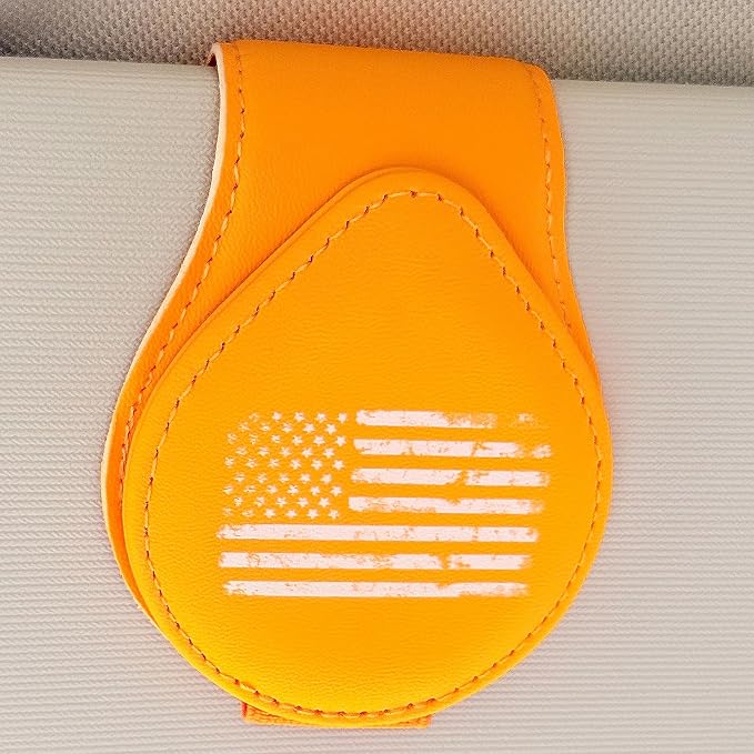 American Flag - Car Sunglass Holder, Magnetic Leather Eyeglass Hanger Mount Clip Holder for Car Visor Accessories (Yellow) | Magnetic Leather - Image 8