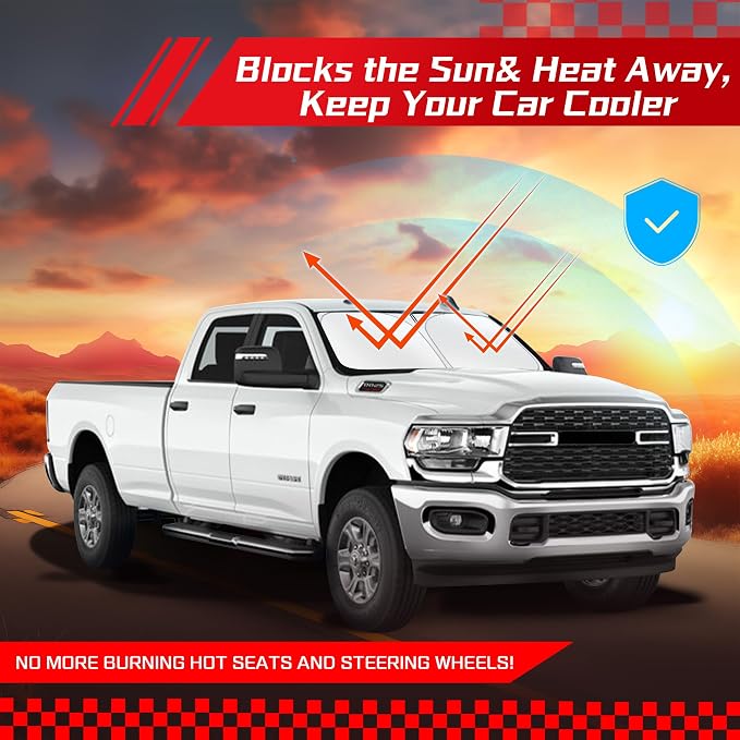 ARISMOTOR Windshield Sun Shade for Dodge RAM 2500 3500 2010-2025 2026 | Custom Fit, Foldable, Front Window Sunshade Sun Visor Protector, Block UV Rays, Keep Car Cooler - Image 7