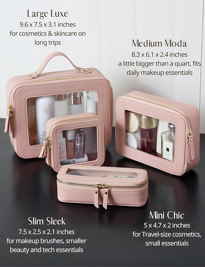 Clear Makeup Case Toiletry Bag Travel Clear Cosmetic Bag with Zipper, Small Make Up Bag Traveling, Pink, Medium - Image 8