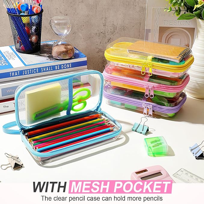 Sanwuta 4 Pcs Clear Hard Shell Zipper Case Plastic Case, Macaron - Image 5