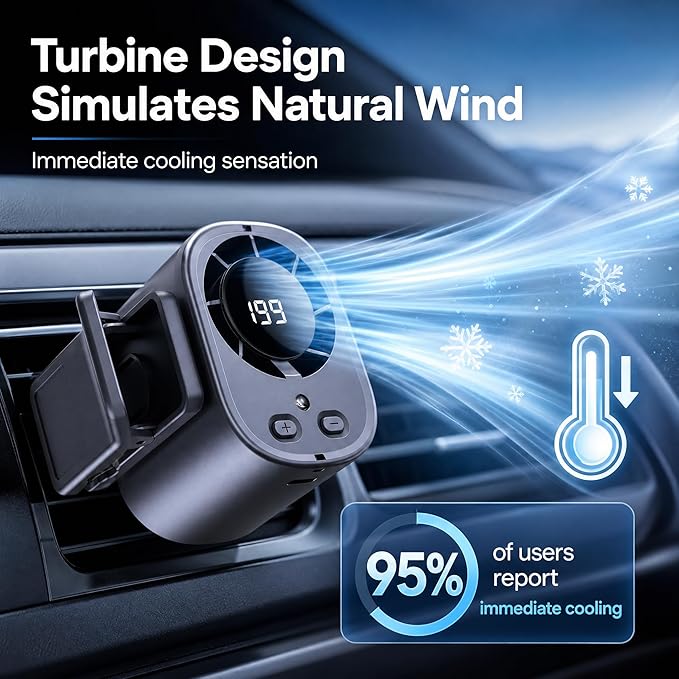 Clip On Air Conditioner for Car, 2026 Portable Car Air Conditioner 360° Rotation 199 Speeds Silent Mini Bladeless Fan with Led Lights Clip On Fan for Cars Work Camping (Orange) - Image 7