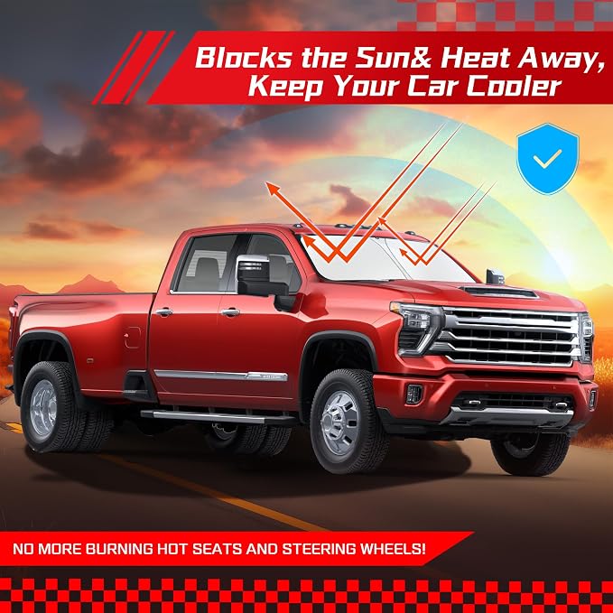 ARISMOTOR Windshield Sun Shade for Chevy Silverado 2500/3500 HD 2020-2026 | Custom Fit, Foldable Front Window, Block UV Rays, Keep Car Cooler - Image 7