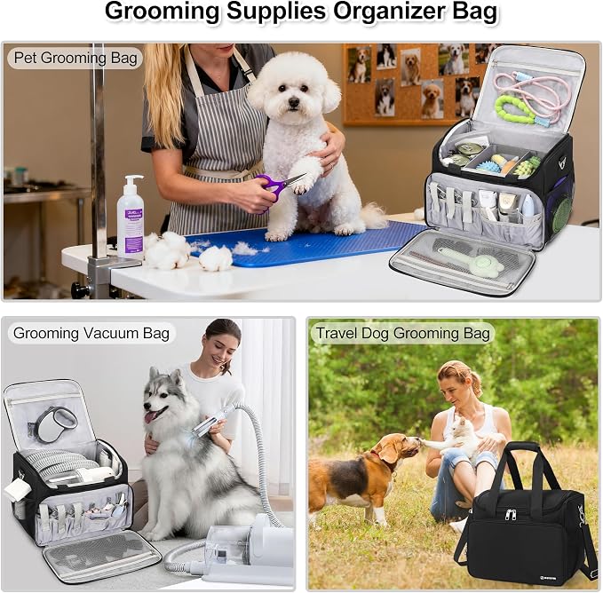 TANTO Dog Grooming Vacuum Bag, Extra Large Pet Tool Bag with Compartments | Professional Travel Animal Groomer's Tool kit Bags for Supplies - for Dogs, Cat & Pet Groomers( Black) - Image 8