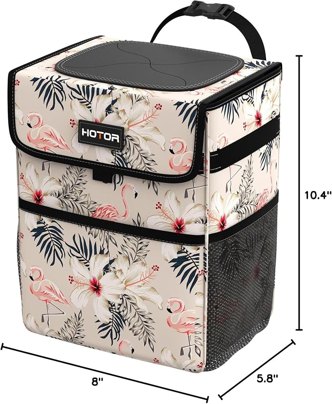 HOTOR Car Trash Can, Leak-Proof Car Organizer, Flamingo Print | 2-Gallon, Storage Bag for Back, Front or Console of Cars, Sedans, SUVs & Trucks, Easy-to-Install Car Accessory for Interior - Image 2