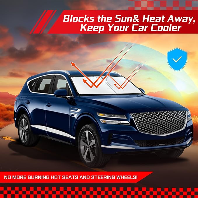 ARISMOTOR Windshield Sun Shade for Genesis GV80 2021-2025 2026 | Custom Fit, Foldable, Front Window Sunshade Sun Visor Protector, Block UV Rays, Keep Car Cooler - Image 7