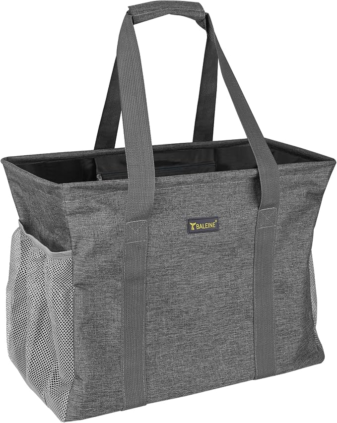 BALEINE Extra Large Utility Tote Bag with Reinforced Wire Frame, Reusable Grocery Bag for Shopping, Picnic (Grey, 16.5''x14''x10'') - Image 9