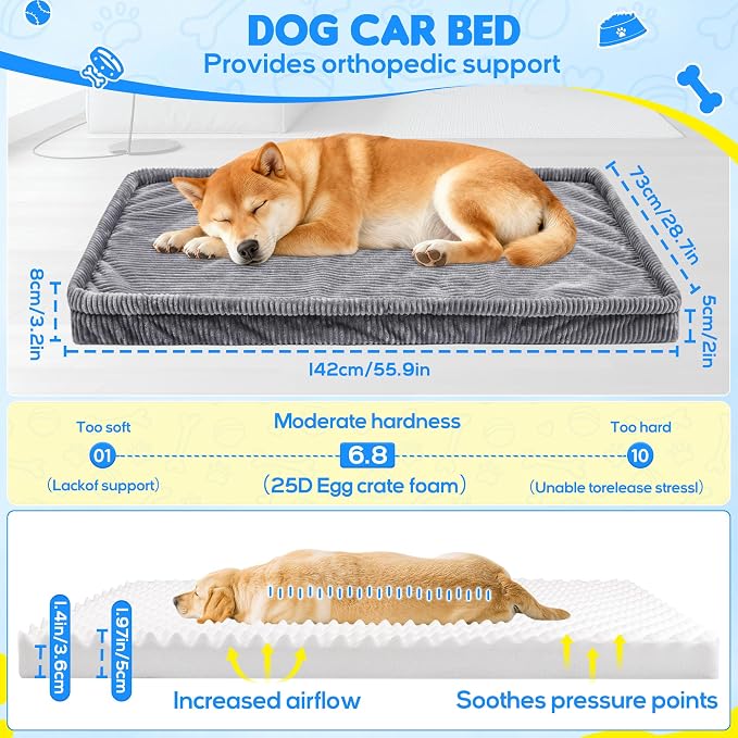 Loiion Dog Car Bed, Non-Slip Backseat Extender Pet Mat 56"x28.7"x2" | Removable, Washable Dog Bed With Waterproof Liner Protects Car Seats, Anti-Slip Travel Bed For Dogs - Image 9