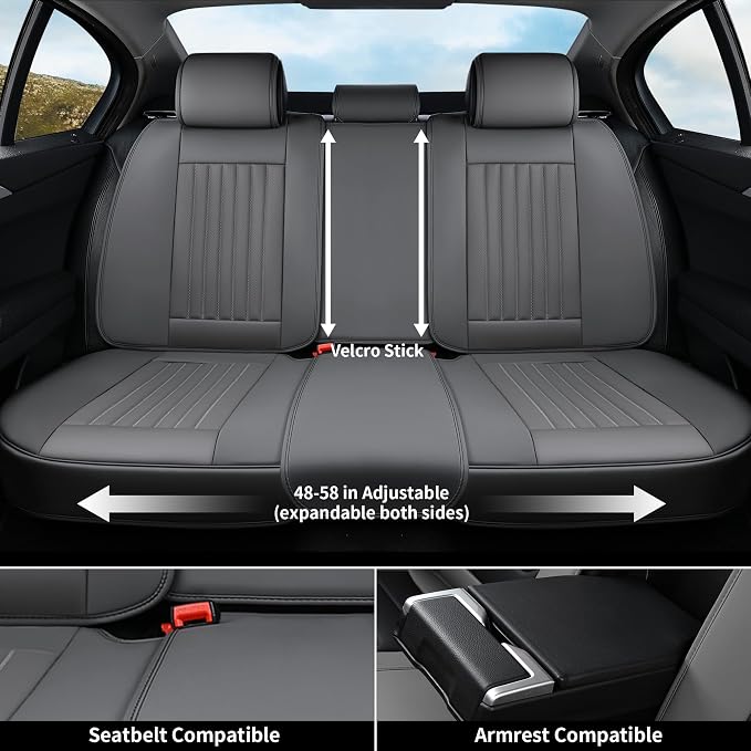 Coverado Front Seat Covers, Car Seat Cover, Gray Seat Covers for Cars, 2PCS Car Seat Protector, Waterproof Faux Leather Car Seat Cushion, Luxury Seat Cushions, Auto Seat Covers Fit for Most Vehicles - Image 8
