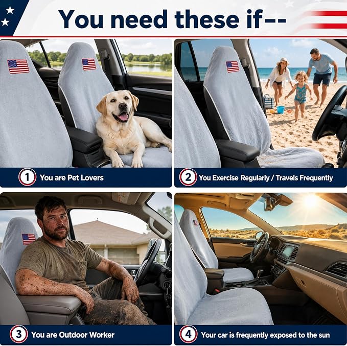 Car Seat Towel Cover, Sweat-Proof & Absorbent Microfiber Seat Protector for Gym, Workout & Beach, Universal Fit for Most Cars, SUVs & Trucks, 59"x29", Silver Gray Flag (2-Pack) - Image 9