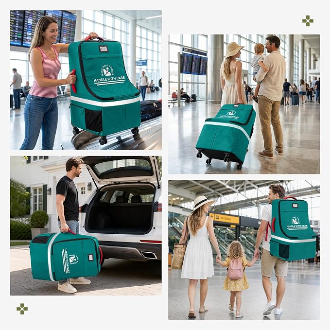 RAINSMORE Padded Car Seat Travel Bag for Airplane with Spinner Wheels | Heavy Duty Carseat Backpack for Air Travel Large Rolling Airport Gate Check Bags Fits Baby Car Seats & Boosters - Image 7