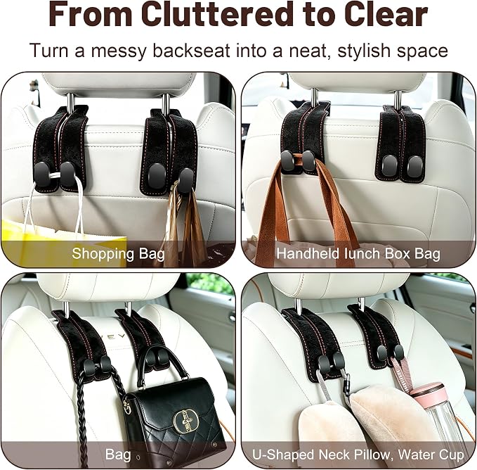 SUKIPIN Car Hooks, Car Seat Headrest Hooks for Purses and Bags 2-Pack Black | Car Accessories for Women, Solid Durable Construction, Quick Tool-free Mounting, Universal Fit for Most Vehicle Headrests - Image 6