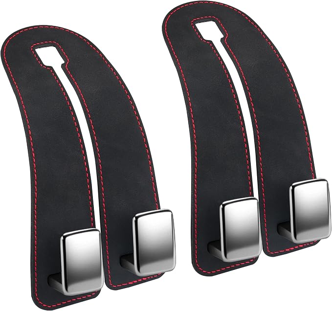 Amooca Car Headrest Hooks 2-Pack Suede Seat Organizer with Metal Core | Universal Fit, Double-hook Design, Backseat Storage for Backpack Umbrella Water Bottle Coat Purses Handbags Groceries, Black - Image 7
