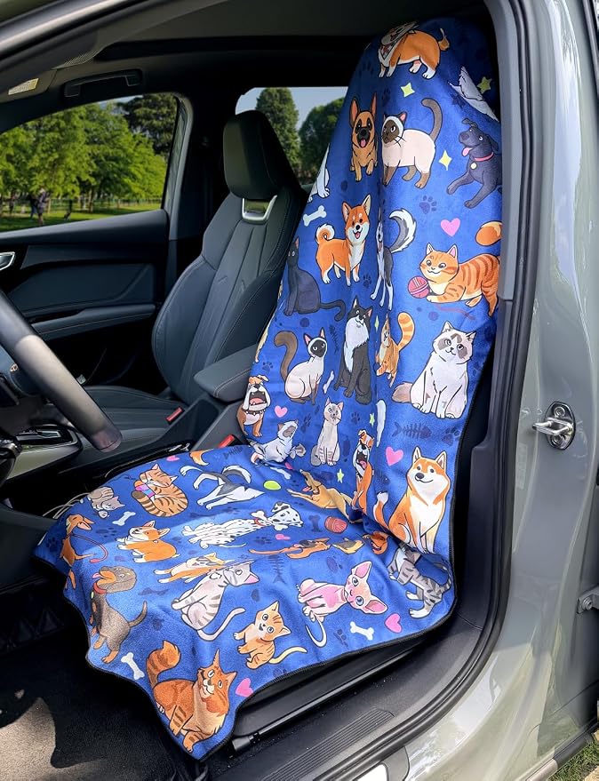 Premium Car Seat Cover Towel, Microfiber Car Seat Towel Cover, Quick-Dry Gym Running Yoga Beach Towel for Car Seat, Fits Most Front Bucket Seats for Cars, SUVs, Vans & Trucks (Pet Pals Blue) - Image 8