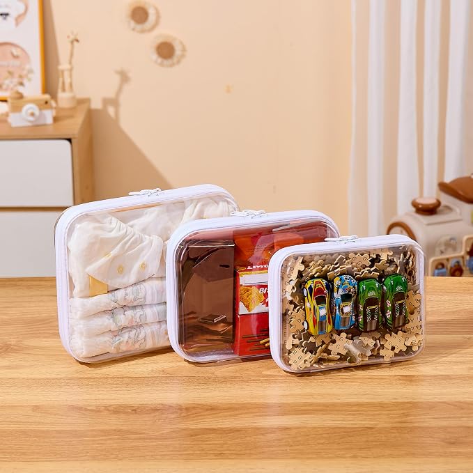 Clear Hard Shell Diaper Bag Organizer Pouches | 1.3mm Crushproof Storage Zipper Case for Daycare, Travel Gear Bags for Snacks, Pacifiers, Wipes, Clothes, Makeup & Toiletries - Image 7