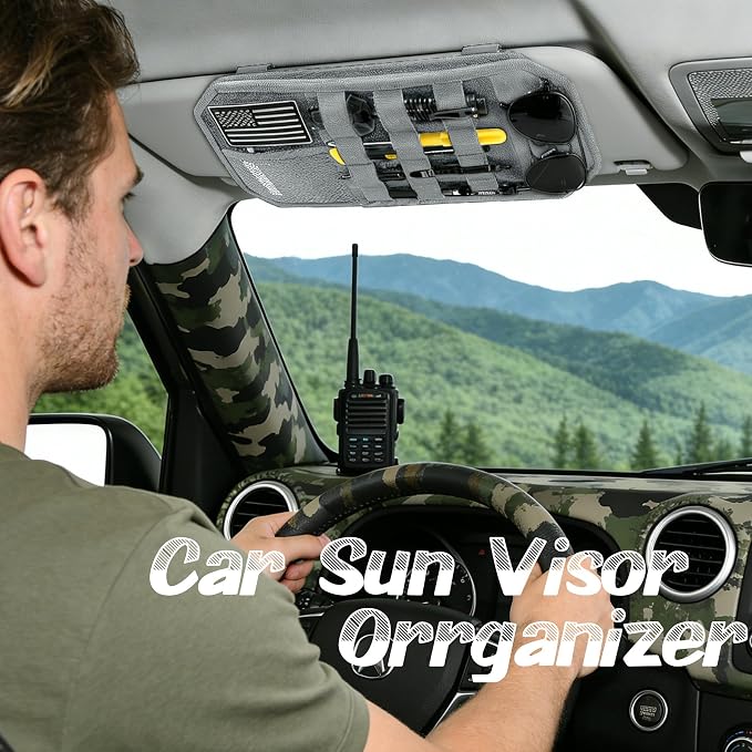 Car Sun Visor Organizer, Fits Most Cars Trucks SUV Jeeps Patrols—Grey | Tactical Molle Panel Visor Storage Organizer with Sunglasses Holder for Police Gear & Overland Accessories - Image 7