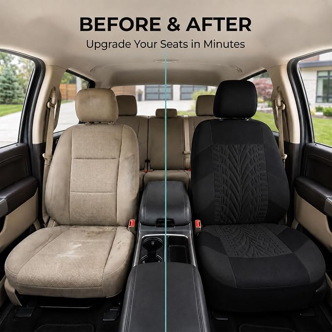 FH Group Front Set Travel Master Car Seat Covers - Covers for Low Back Car Seats with Removable Headrest, Universal Fit, Automotive Seat Cover, Airbag Compatible Car Seat Cover for SUV, Sedan Black - Image 9