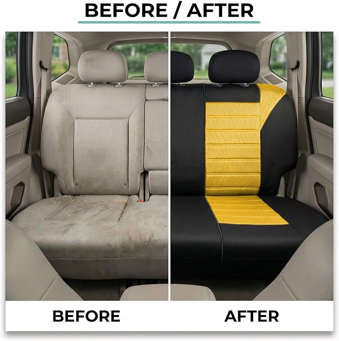 FH Group Automotive Car Seat Covers Rear Set Premium 3D Air Mesh Seat Covers, Airbag Compatible and Split Bench Cover Universal Fit Interior Accessories for Cars Trucks and SUVs - Yellow - Image 7