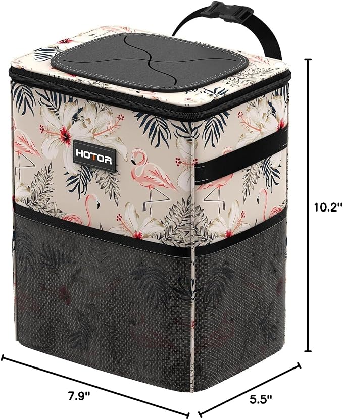 HOTOR Car Trash Can, Compact Waterproof Organizer, Leak-Proof Bin, 2-Gallon | Flamingo, Multifunctional Car Accessory with Adjustable Straps & Magnetic Snaps for Interior Car Storage - Image 2