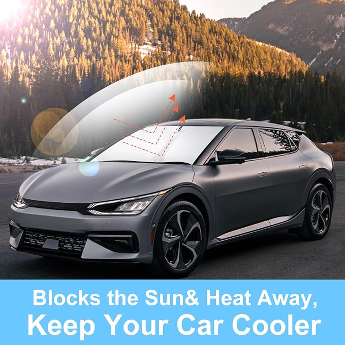 Windshield Sun Shade for 2022-2025 2026 Kia EV6 Accessories | Full covered for windshield, Foldable & Durable, Block UV Rays, Reduce Heat, Easy to install, Keep Car Cooler - Image 6