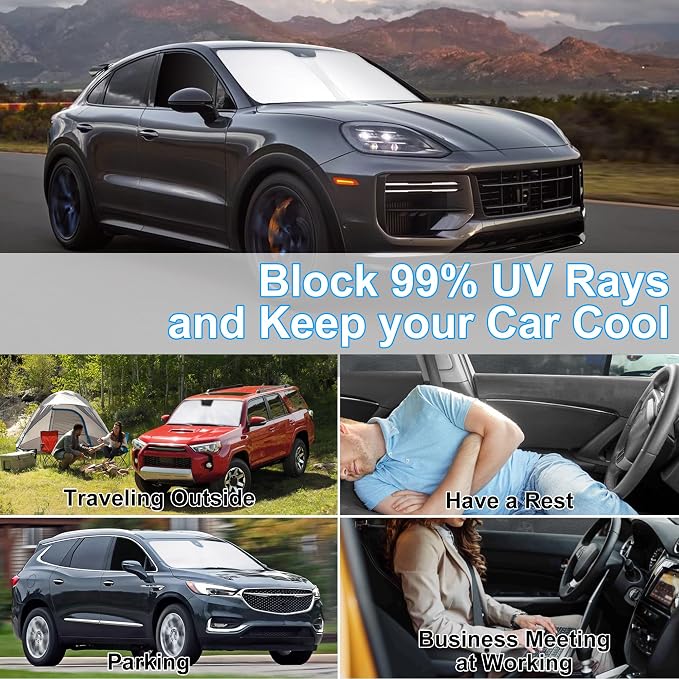 3PCS Car Window Shades Front Windshield Sun Shade Foldable Window Shade Custom Fit for 2019-2025 Porsche Cayenne Accessories Car Shades for Front Windows Anti-UV Rays Block Heat - Image 6