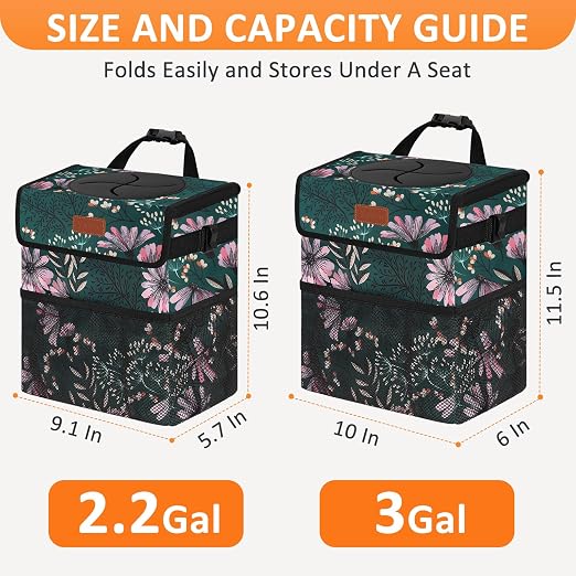 Vankor Car Trash Can with Lid Leak Proof Car Accessories for Women | 2.2 Gallon Cute Hanging Car Trash Bin for Men Car Truck Vehicle Sedan SUV Interior Automotive Garbage Cans, Navy Floral - Image 7