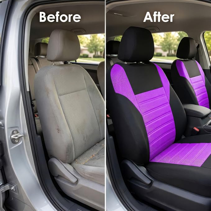 FH Group Automotive Car Seat Covers Full Set Premium 3D Air Mesh Front Seat Covers, Airbag Compatible & Split Bench Cover Universal Fit Interior Accessories for Cars Trucks and SUVs - Purple - Image 8