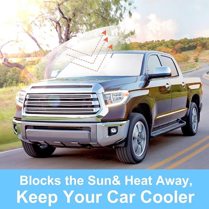 Windshield Sun Shade for 2007-2026 Toyota Tundra Accessories | Full covered for windshield, Foldable & Durable, Block UV Rays, Reduce Heat, Easy to install, Keep Car Cooler - Image 6
