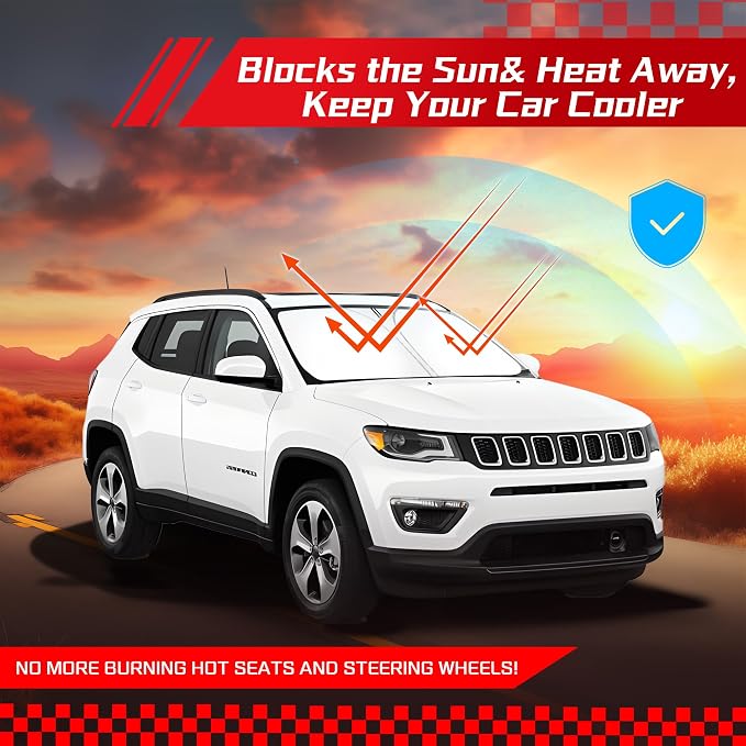 ARISMOTOR Windshield Sun Shade for Jeep Compass 2017-2025 | Custom Fit, Foldable, Front Window Sunshade Sun Visor Protector, Block UV Rays, Keep Car Cooler - Image 7