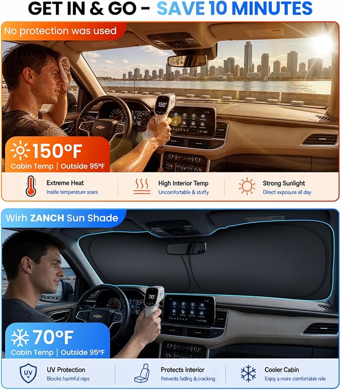 Large Windshield Sun Shade for Chevrolet Suburban 2021-2026, 100% Light Blocking, Advanced Multi-Layer Heat & UV Protection, 3D Scanned Custom Fit, Keeps Cabin Cooler, Foldable SUV Accessories - Image 2