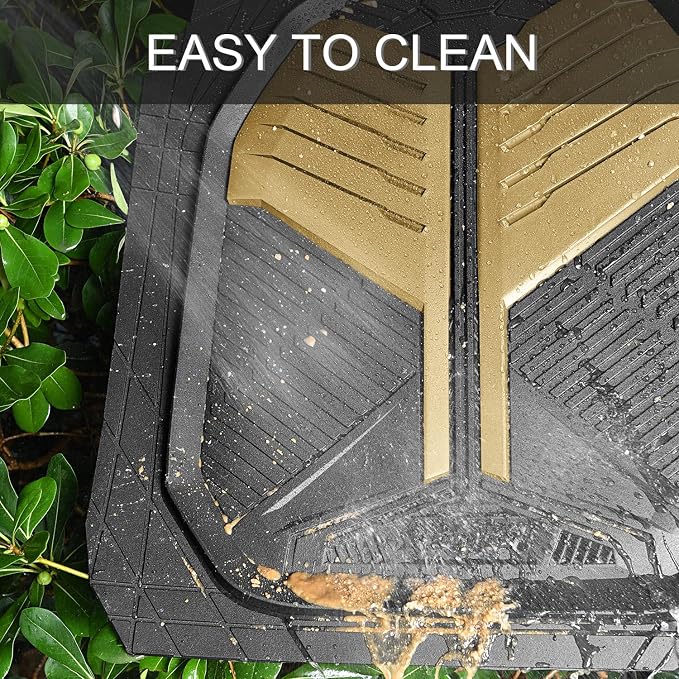 CAR PASS Heavy Duty Rubber Car Mats, Deep Dish Car Floor Mats All Weather, Car Mats Full Set 4-Piece Trim to Fit for Sedans SUVs Trucks, Waterproof Anti-Slip Automotive Mats, V12 Black Champagne Gold - Image 7