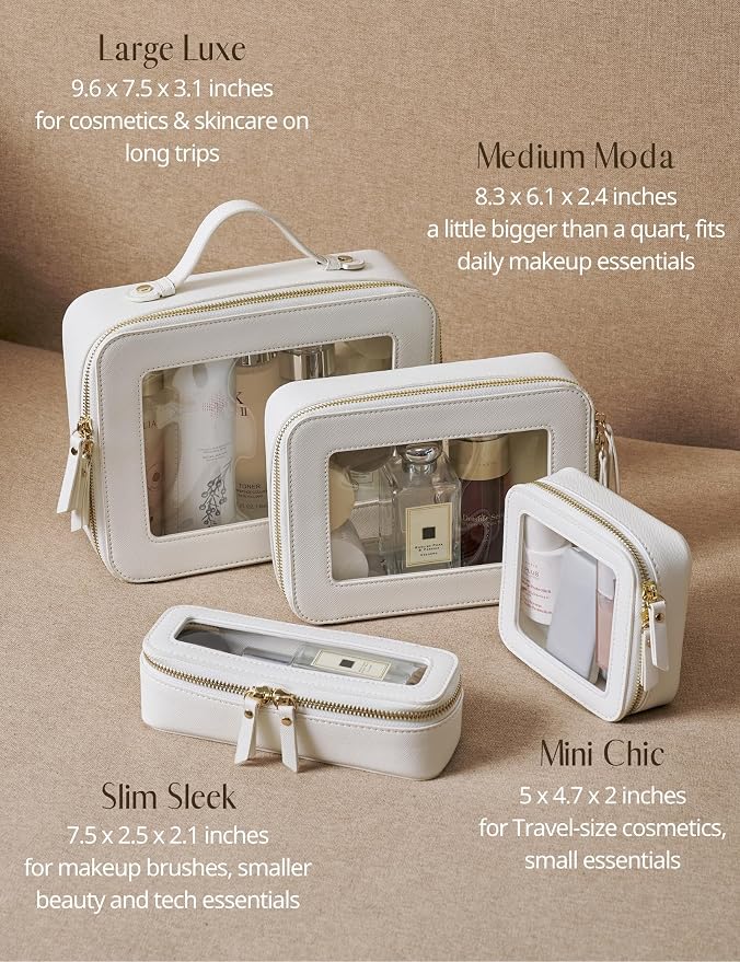 Small Clear Makeup Bag for Purse, Travel Cosmetic Case, White, Mini | Waterproof PU Leather, Transparent Square Make Up Pouch with Zipper, Tiny Toiletry Organizer Bag for Women Car Essentials Bag - Image 9