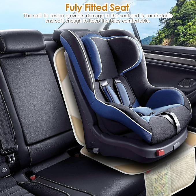 Sinvitron Car Seat Protector for Child Car Seat - Waterproof Non-Slip Leather Mat with 2 Mesh Pockets, Universal Seat Cover for Baby, Pets & Vehicles (1-Pack, Off-White) - Image 8