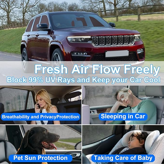 Front Side Half Window Shade Foldable Custom Fit for 2019-2024 Jeep Cherokee Car Window Shades for Side Window Sun Shade UV Protection Heat Insulation for Camping Sleeping 6PCS - Image 6