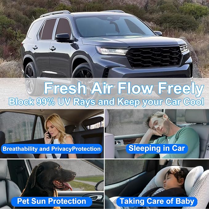 Front Side Half Window Shade Foldable Custom Fit for Hon-da Pilot SUV 2025 2026 Car Window Shades for Side Window Sun Shade UV Protection Heat Insulation for Camping Sleeping 6PCS - Image 6